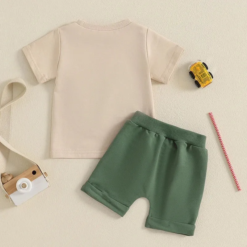Summer Toddler Boys Embroidered T-Shirt Elastic Waist Shorts