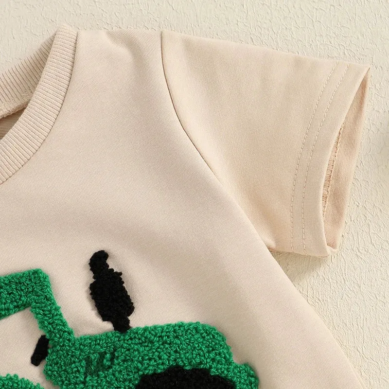 Summer Toddler Boys Embroidered T-Shirt Elastic Waist Shorts