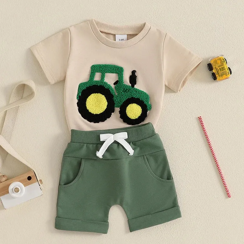 Summer Toddler Boys Embroidered T-Shirt Elastic Waist Shorts