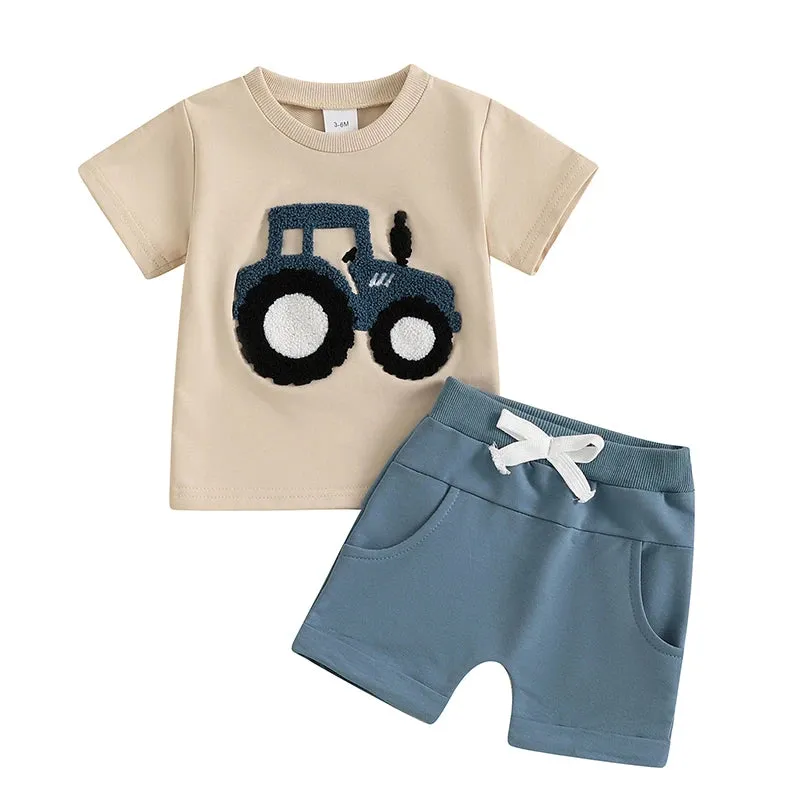 Summer Toddler Boys Embroidered T-Shirt Elastic Waist Shorts