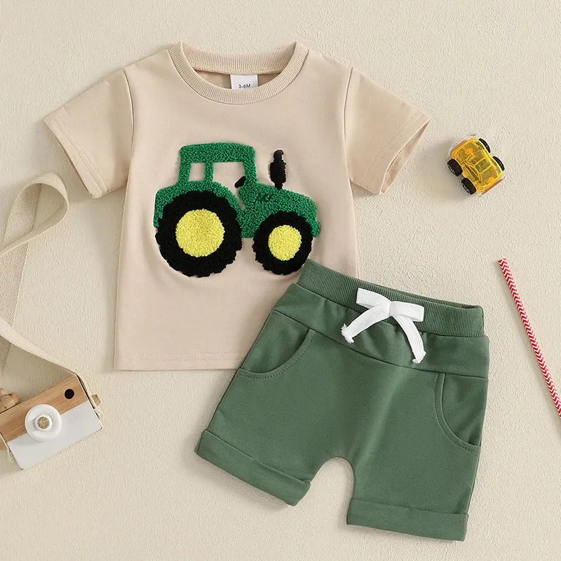 Summer Toddler Boys Embroidered T-Shirt Elastic Waist Shorts