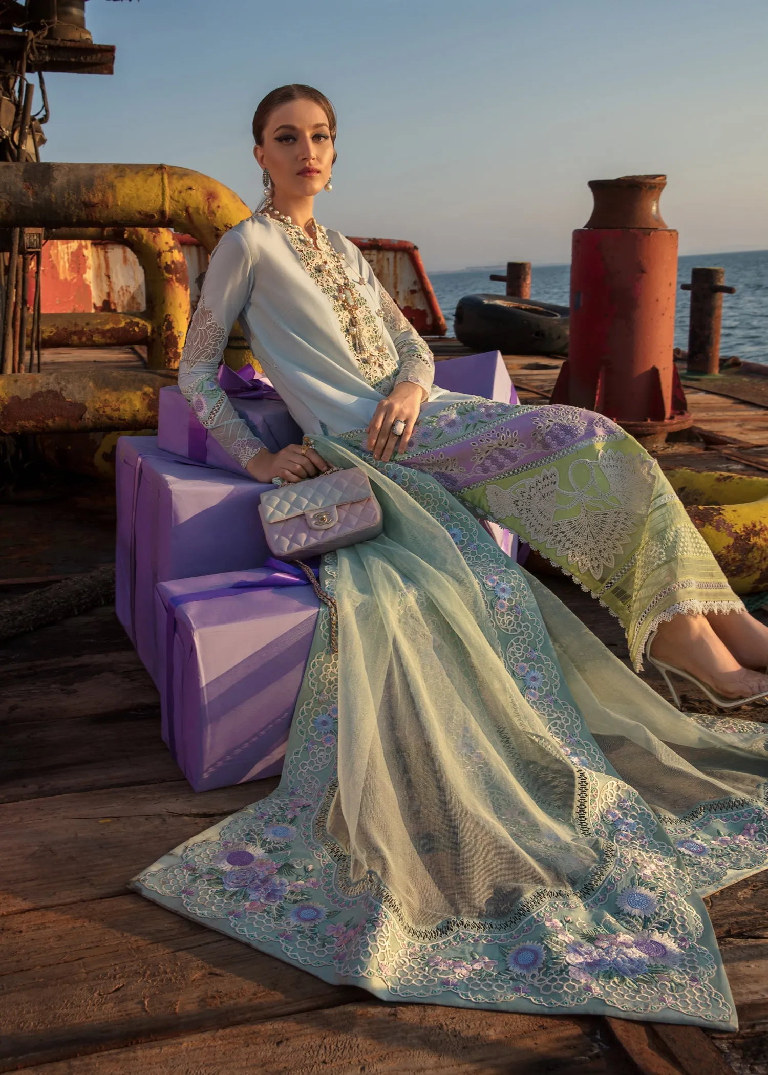 Summery Medley Aqua | Crimson Luxury Lawn Collection 2023 | Unstitched Embroidered Lawn Suits