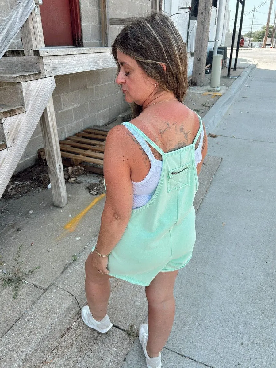 Sunny Short Overalls in Mint