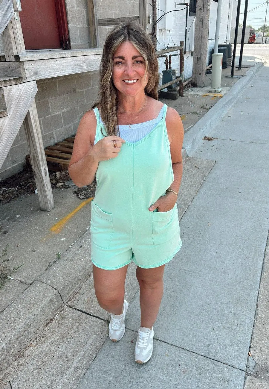 Sunny Short Overalls in Mint