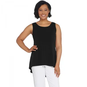 Susan Graver Modern Essentials Liquid Knit Sleeveless Peplum Top Black XXS