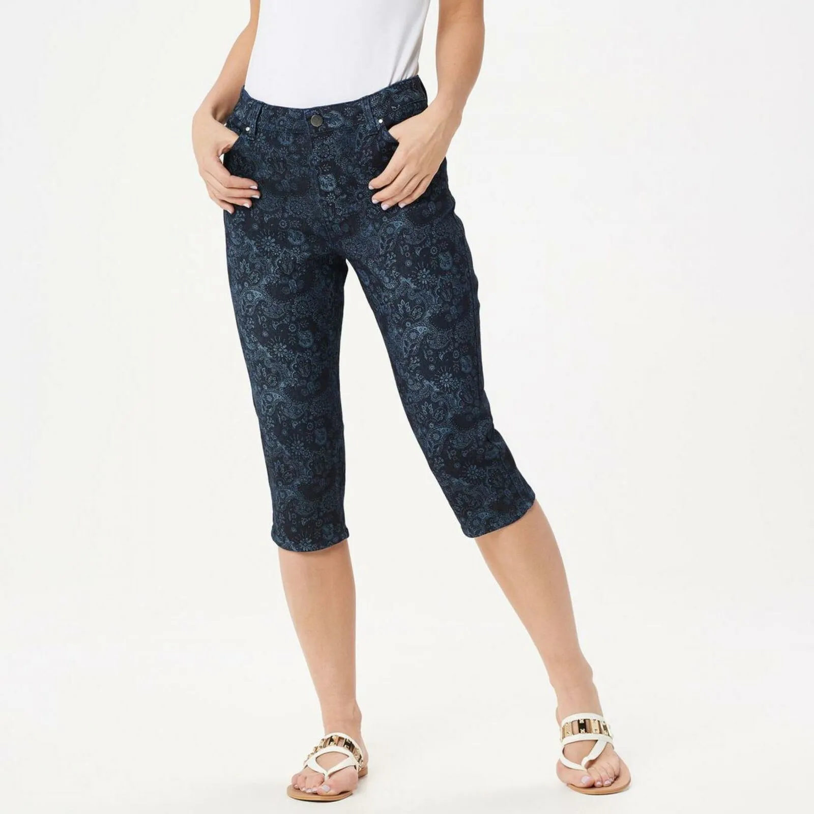 Susan Graver Printed High Stretch Denim Pedal Pusher Jeans