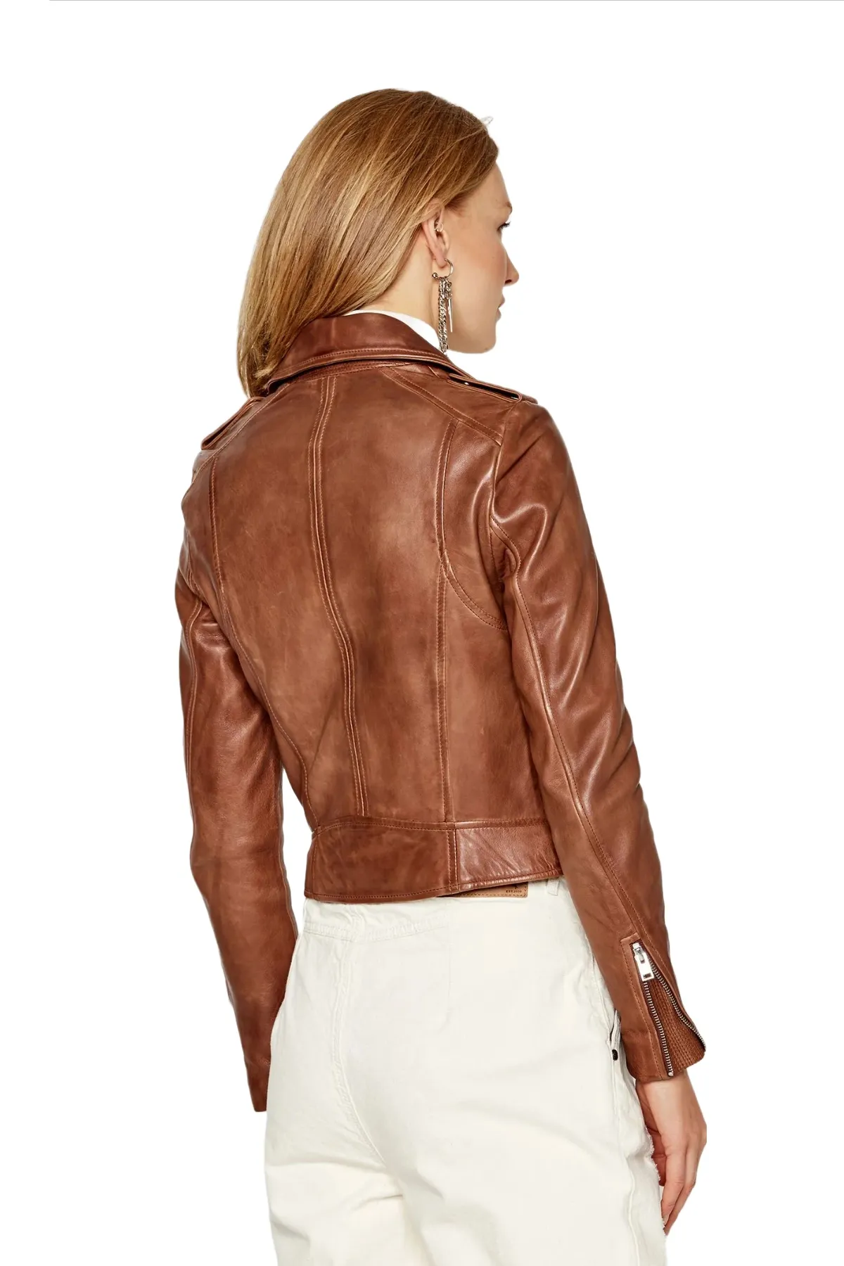 Suzy Brown Short Leather Biker Jacket