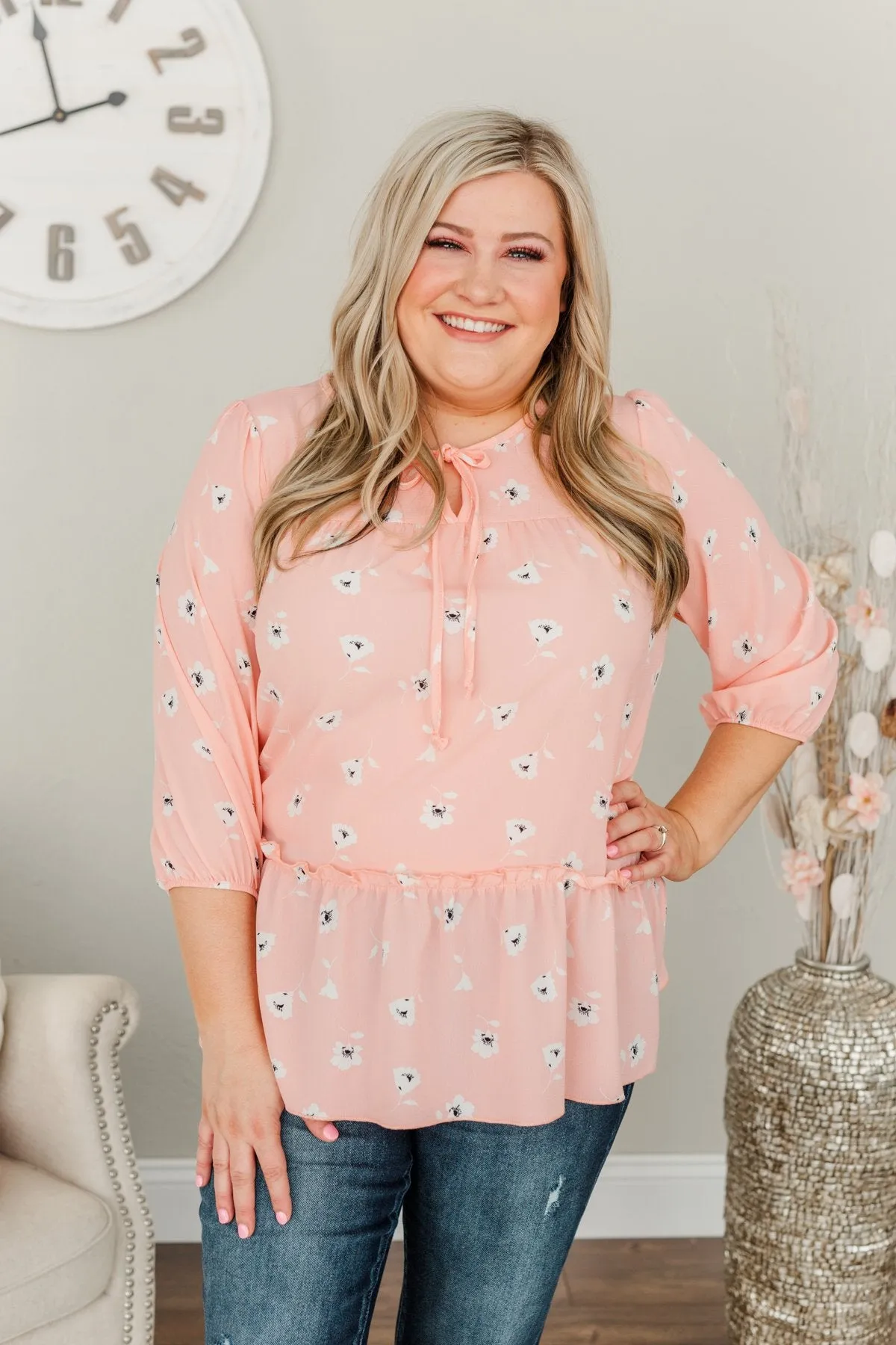 Sweet Bliss Floral Print Blouse- Light Pink