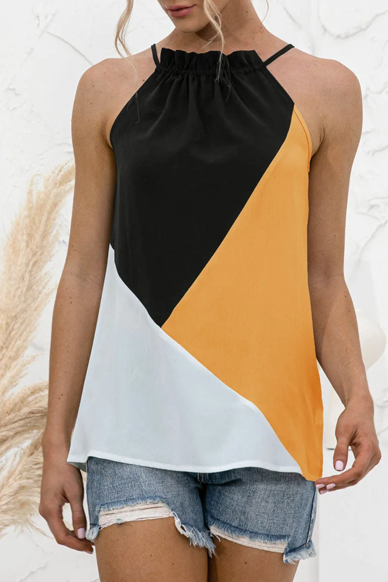 Sweet Solid Patchwork Halter Tops(4 Colors)