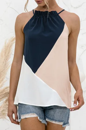 Sweet Solid Patchwork Halter Tops(4 Colors)