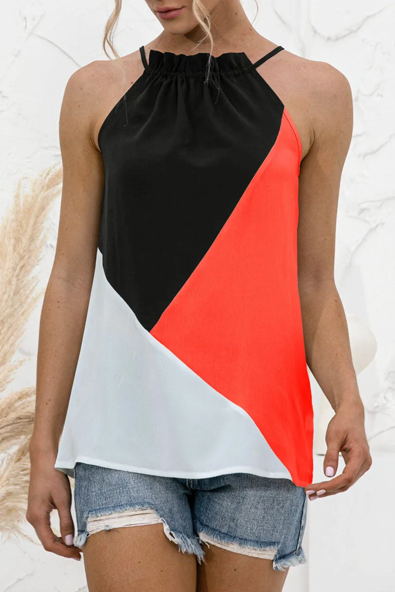 Sweet Solid Patchwork Halter Tops(4 Colors)