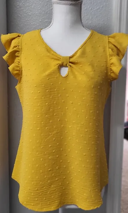 Swiss Dot Ruffle Trim Chiffon Blouse