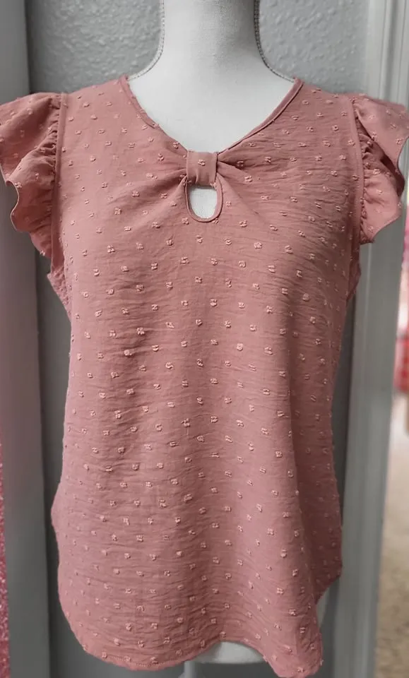Swiss Dot Ruffle Trim Chiffon Blouse