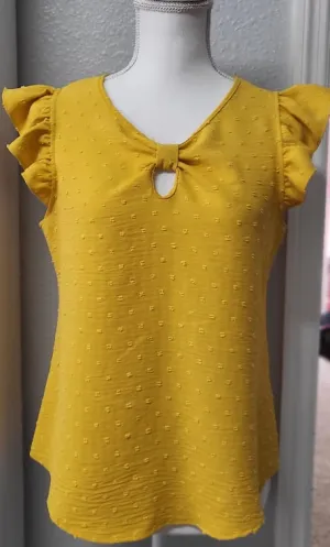Swiss Dot Ruffle Trim Chiffon Blouse