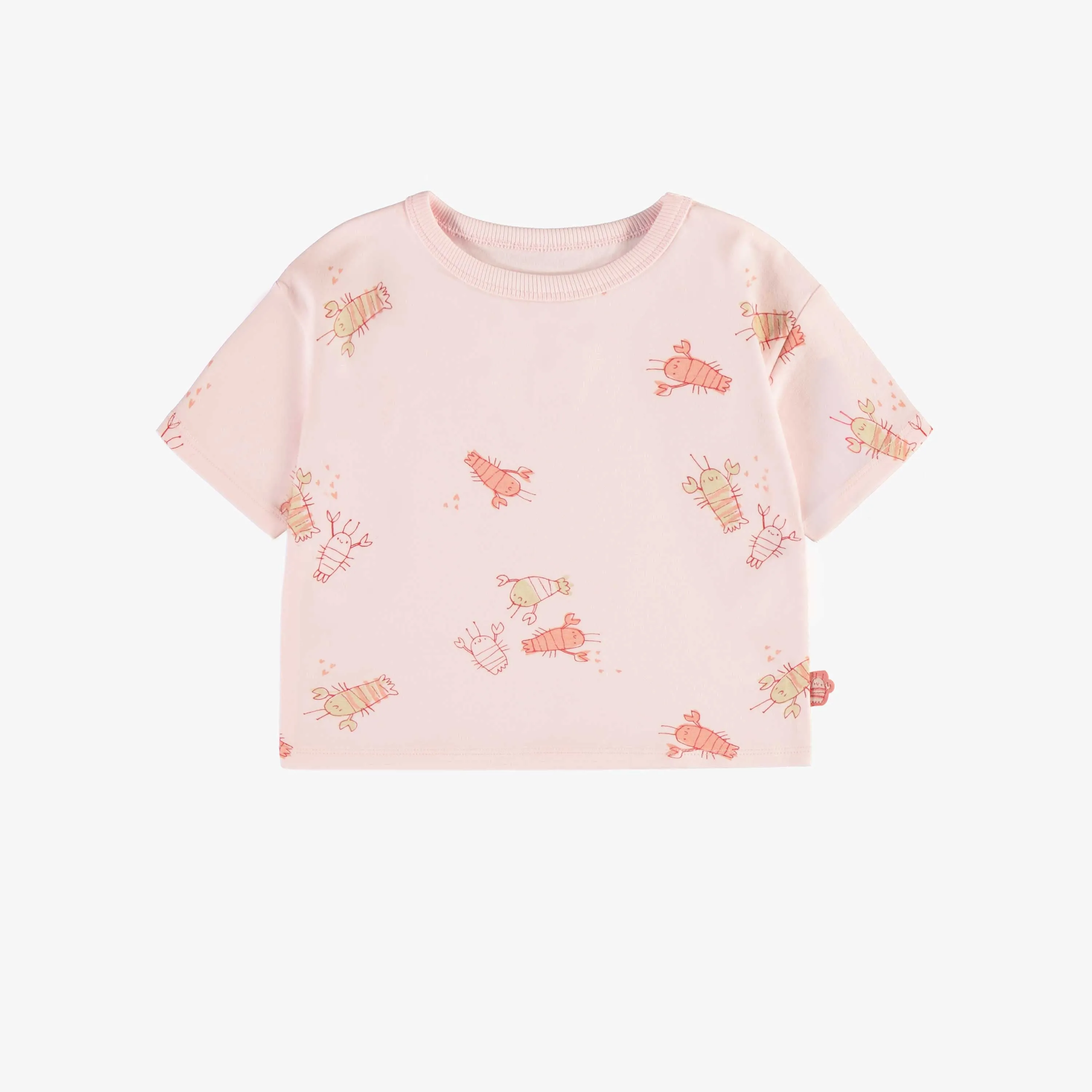 T-shirt manches courtes coupe décontractée rose pâle avec écrevisses, bébé || Light pink short sleeves relaxed fit t-shirt with crayfish, baby