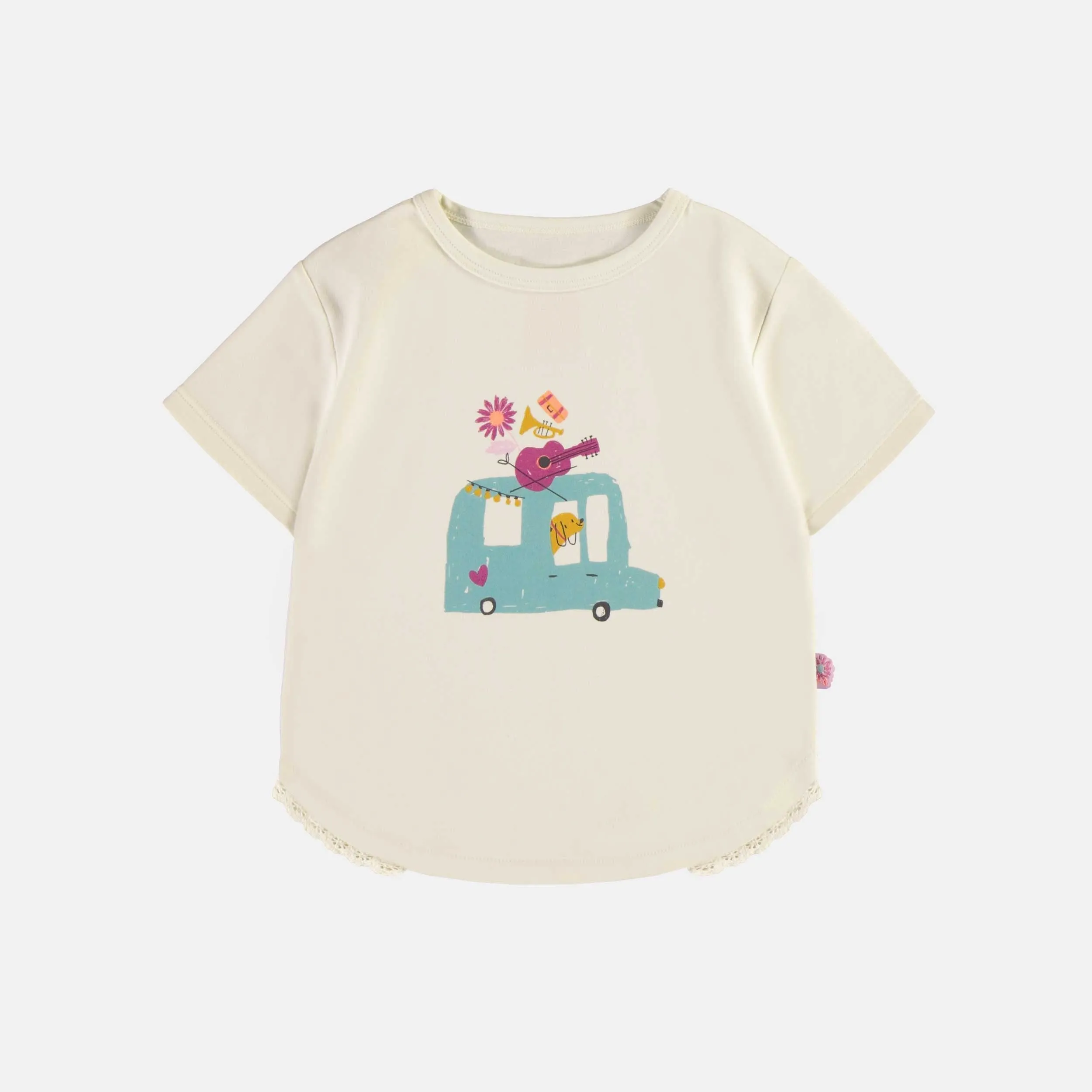 T-shirt à manches courtes crème avec illustration en jersey, bébé || Cream short sleeves t-shirt with illustration in jersey, baby