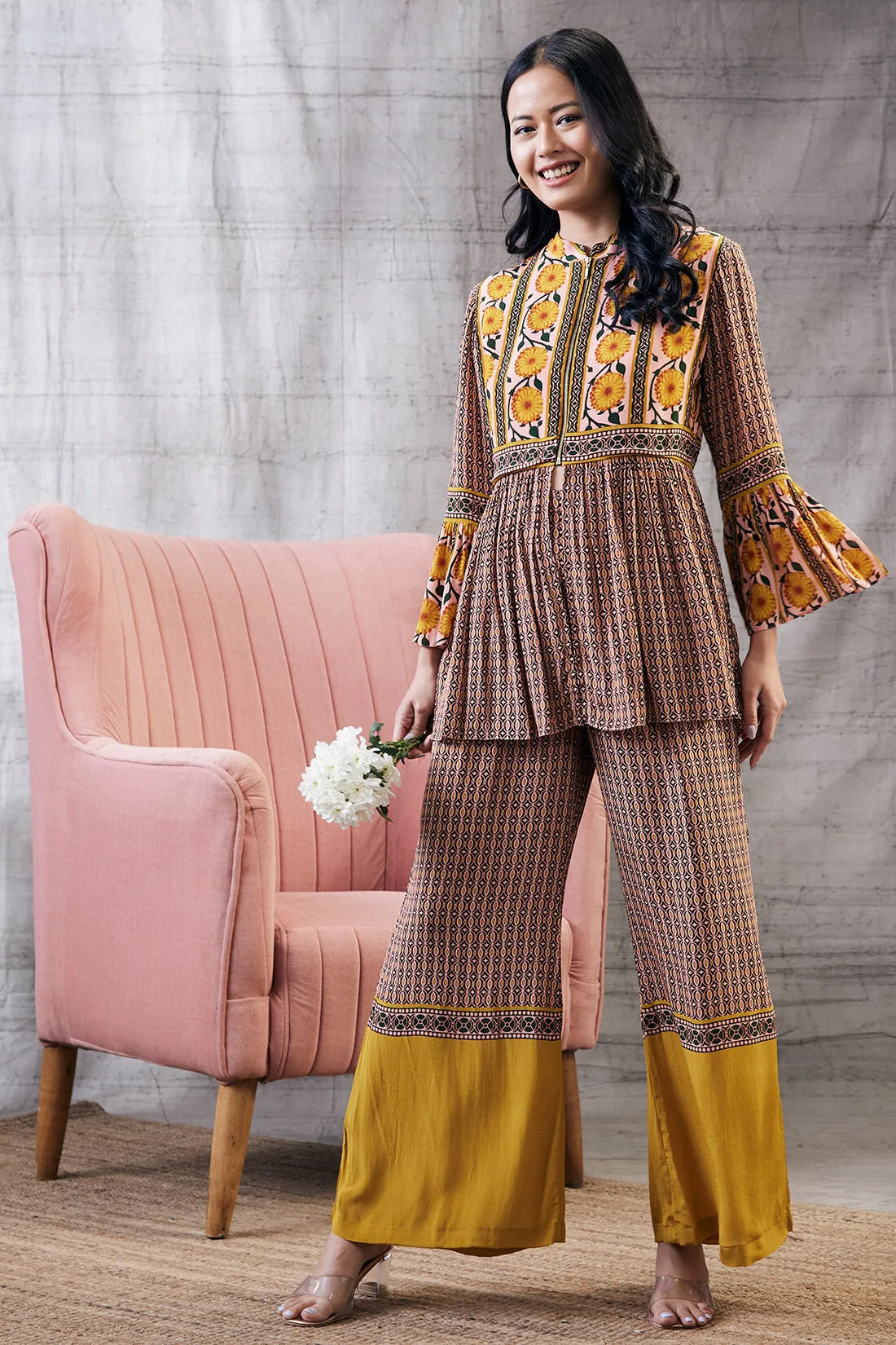 Taahira multicolor printed peplum and pant