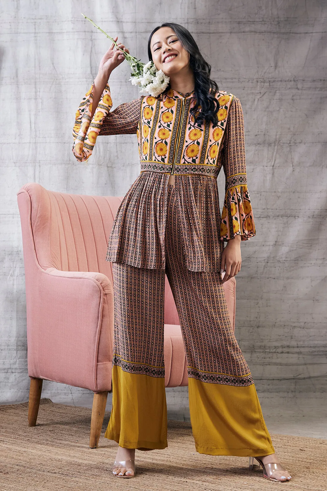 Taahira multicolor printed peplum and pant