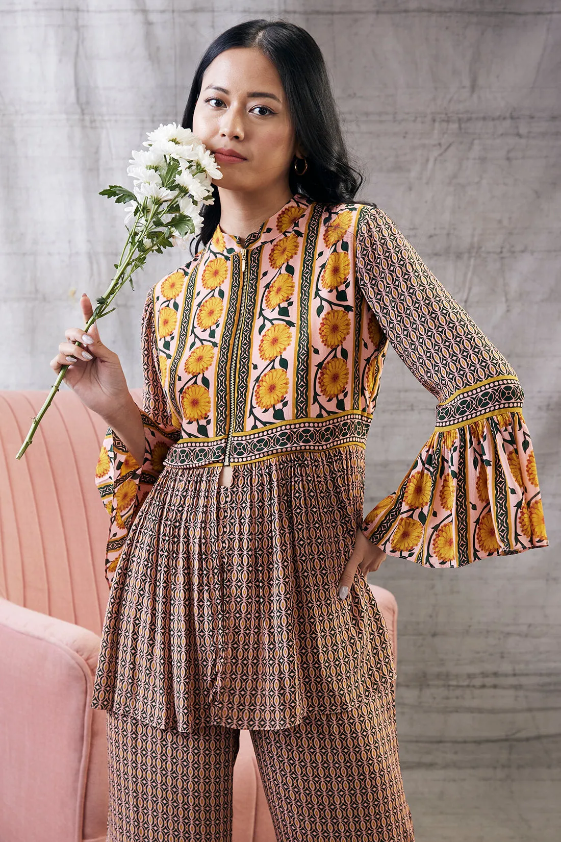 Taahira multicolor printed peplum and pant