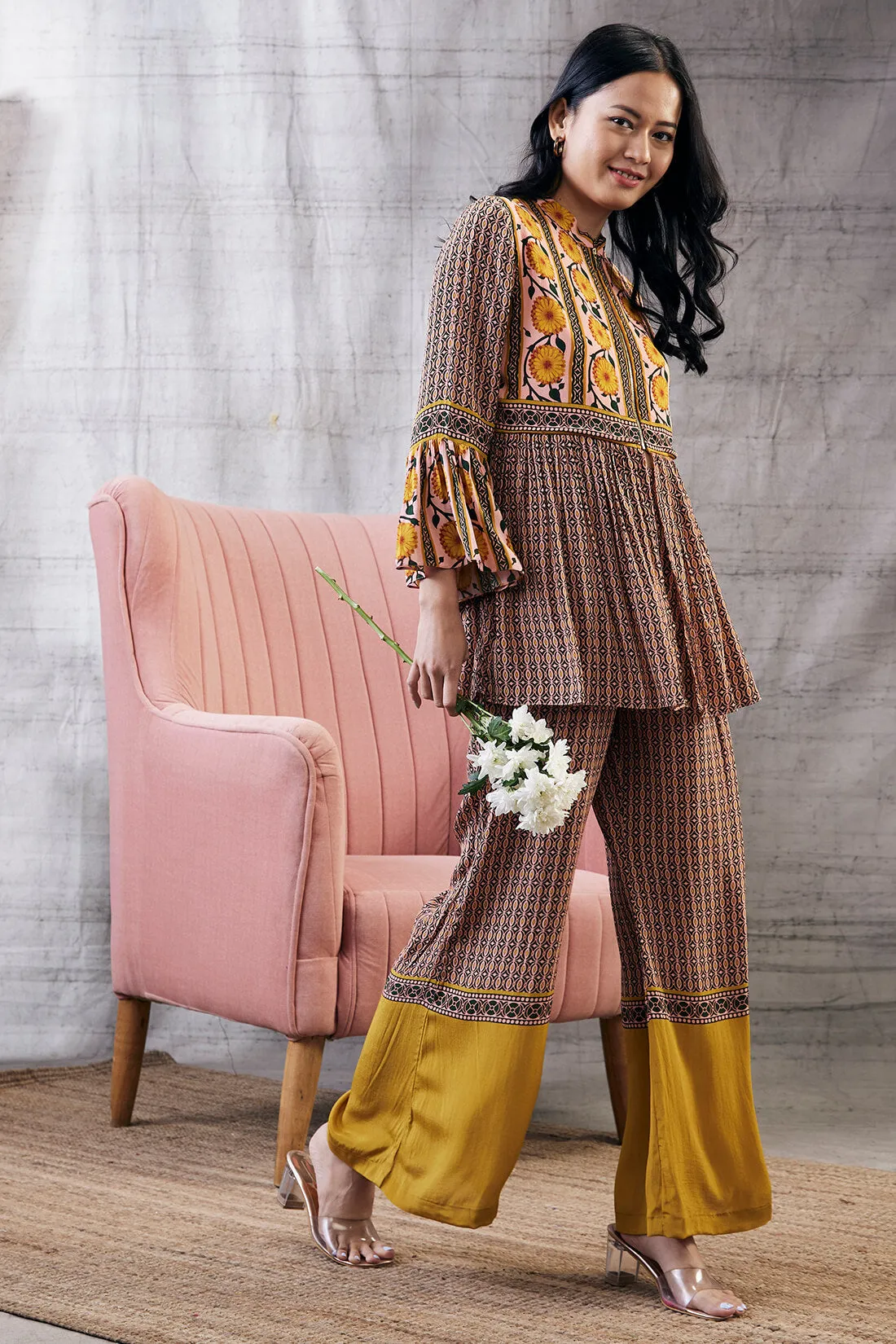 Taahira multicolor printed peplum and pant