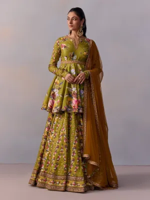 Taisha olive green peplum and lehenga set