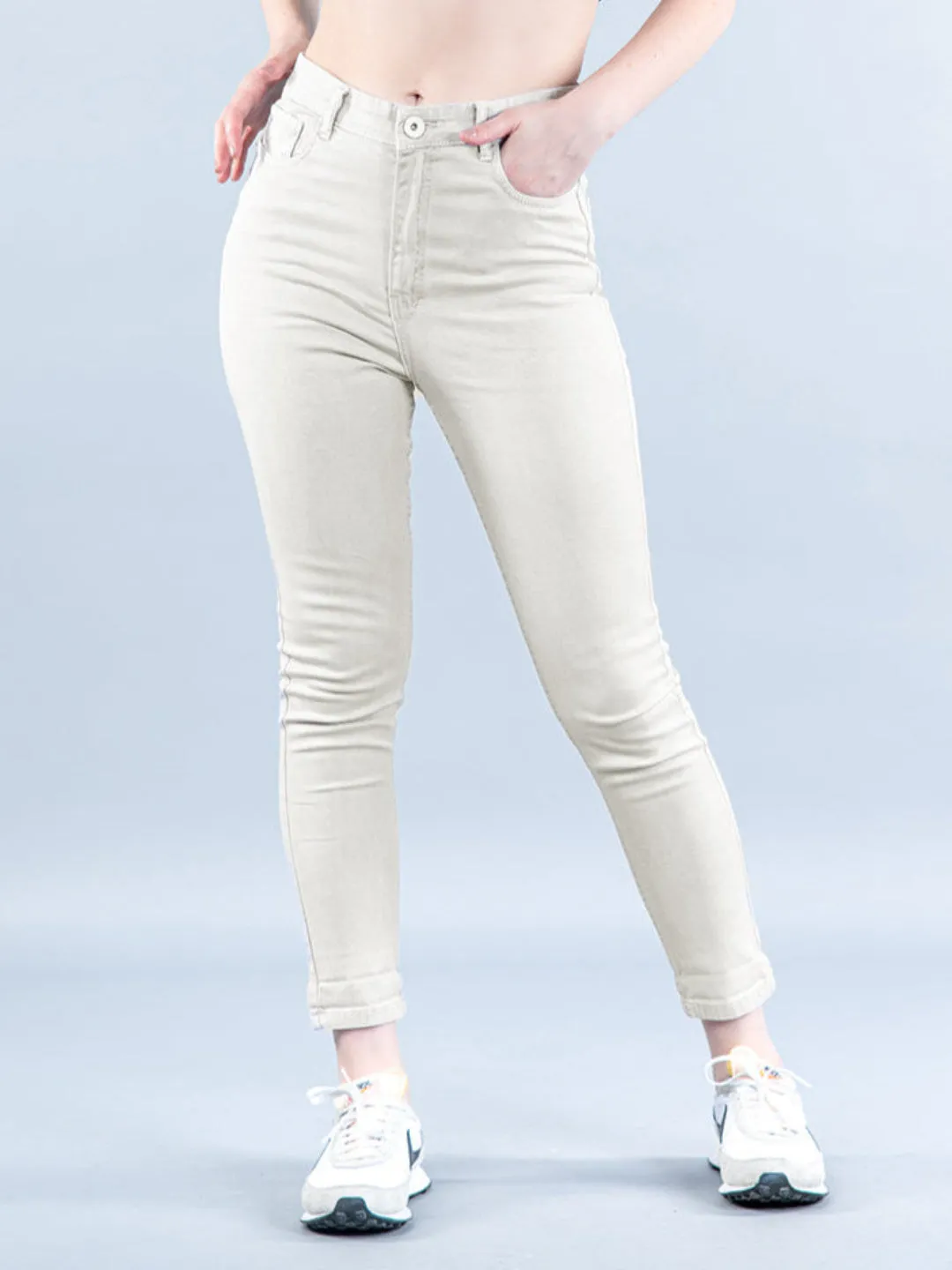 Taupe Skinny Fit Jeans For Women