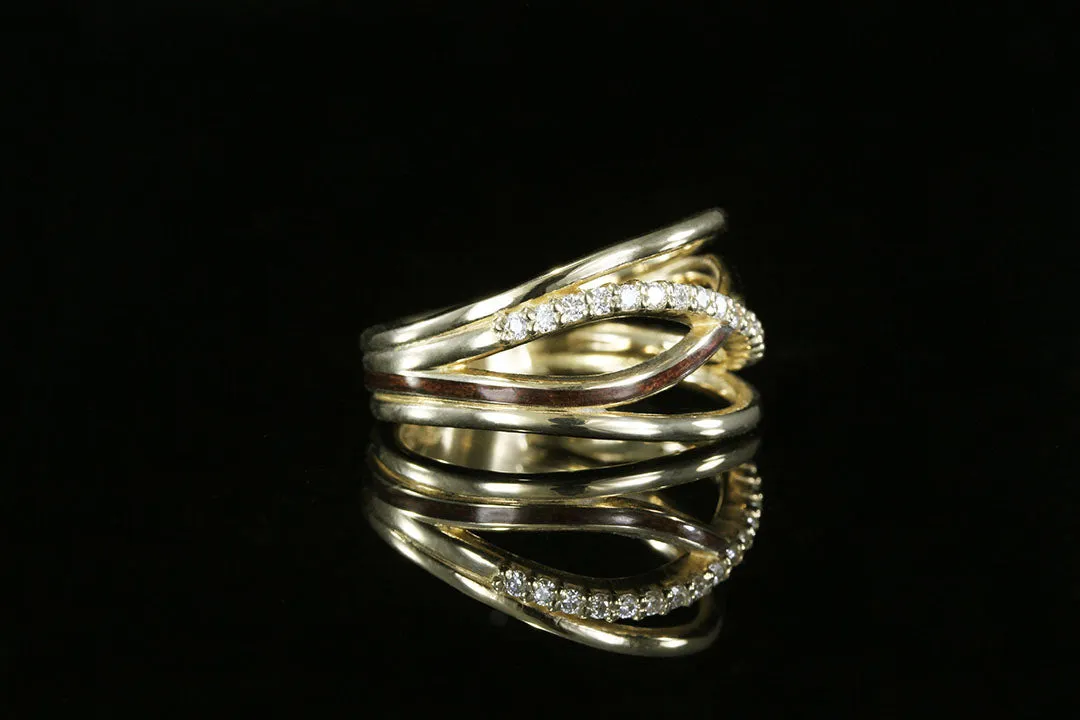 TEAK WOOD INLAY INFINITY RING WITH DIAMONDS