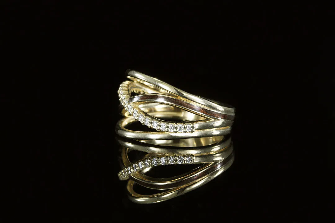 TEAK WOOD INLAY INFINITY RING WITH DIAMONDS