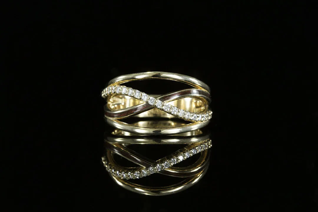 TEAK WOOD INLAY INFINITY RING WITH DIAMONDS