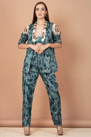 Teal Blue Printed Pant Set