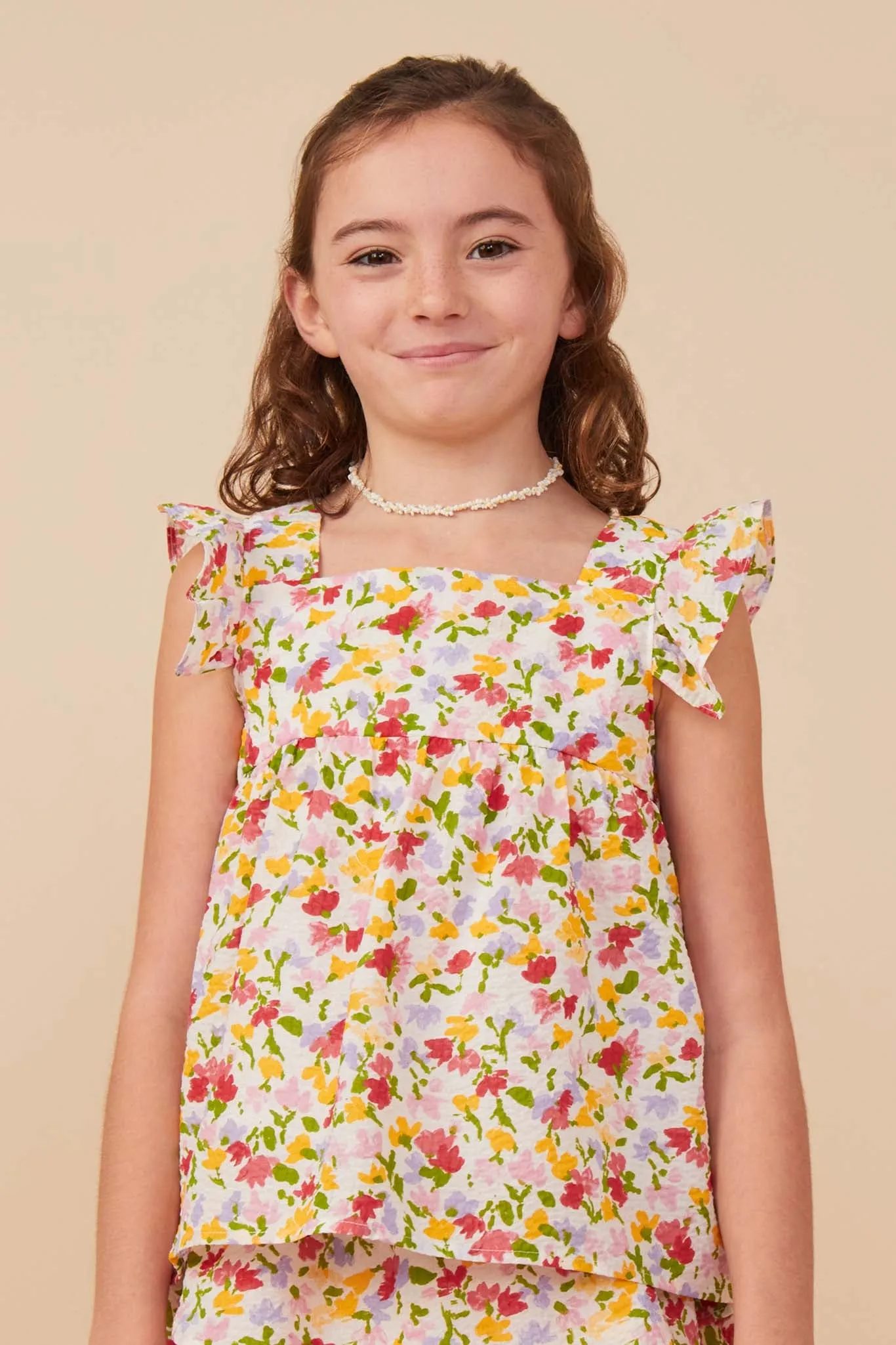 Textured Floral Ruffled Tank