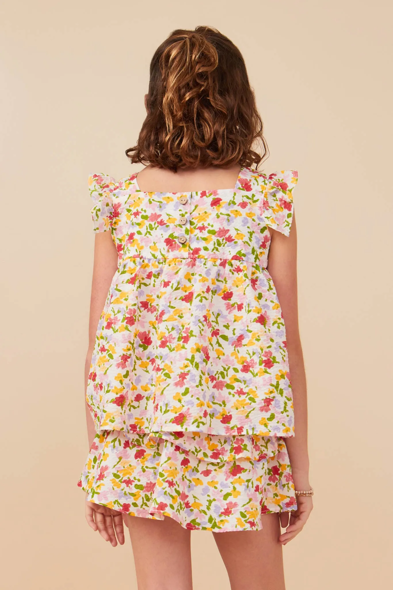Textured Floral Ruffled Tank