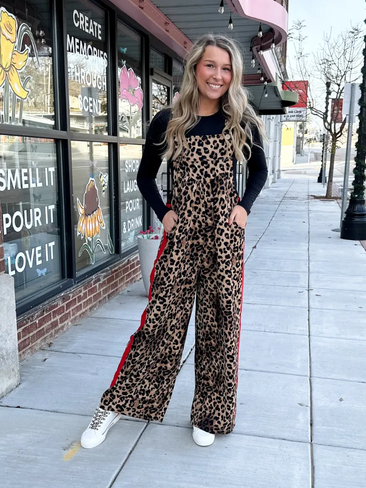 The Rita Leopard Overalls - Red & Leopard