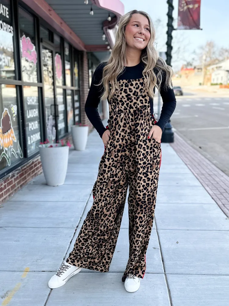The Rita Leopard Overalls - Red & Leopard