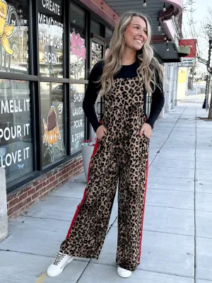 The Rita Leopard Overalls - Red & Leopard