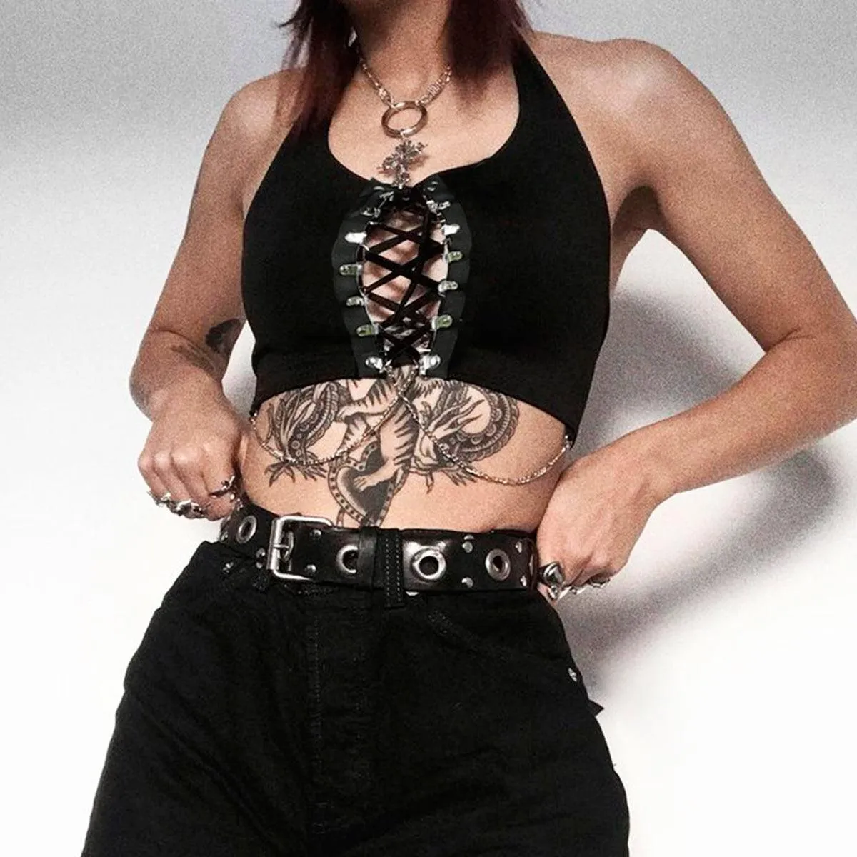 themeisles Chest Chains Crop Top Grunge Aesthetic
