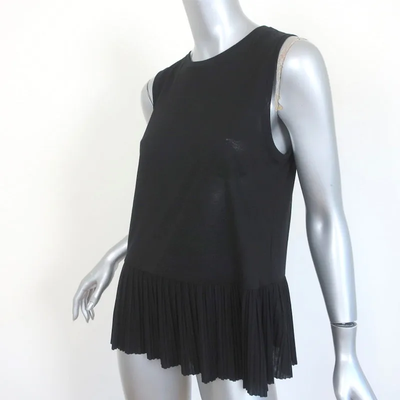 Theory Elvnee Pleated Peplum Top Black Jersey Size Medium Sleeveless Tank