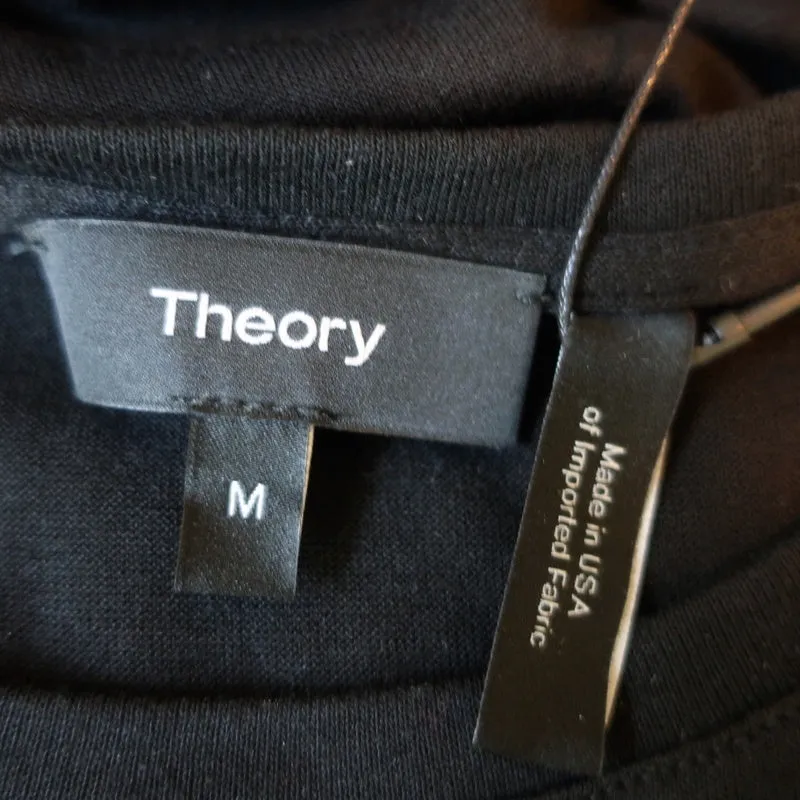 Theory Elvnee Pleated Peplum Top Black Jersey Size Medium Sleeveless Tank