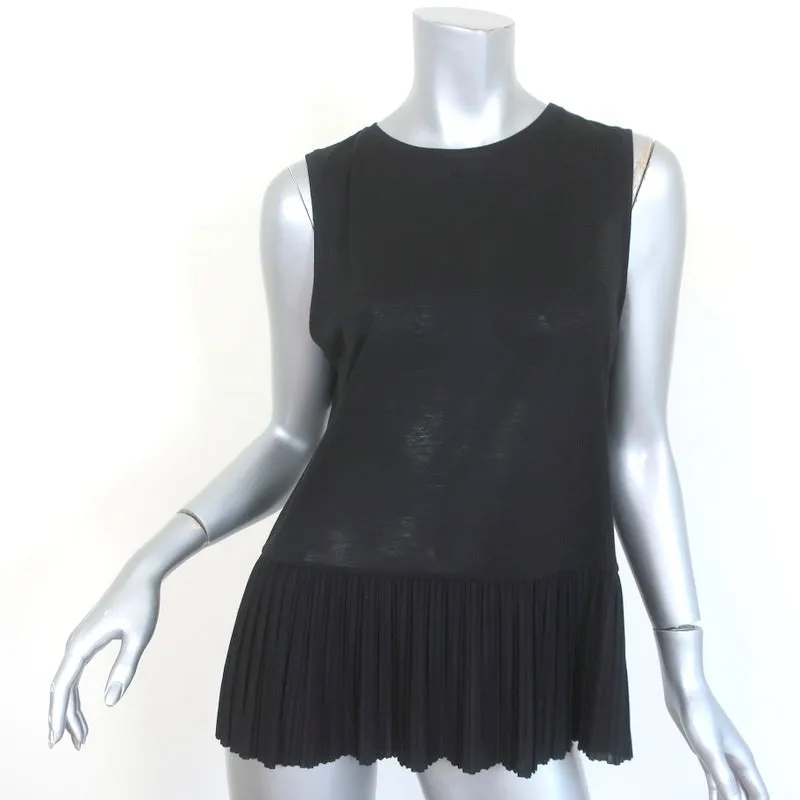 Theory Elvnee Pleated Peplum Top Black Jersey Size Medium Sleeveless Tank