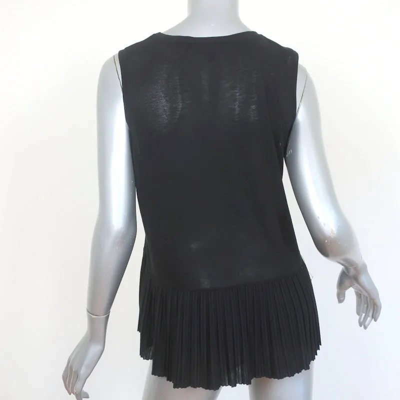 Theory Elvnee Pleated Peplum Top Black Jersey Size Medium Sleeveless Tank