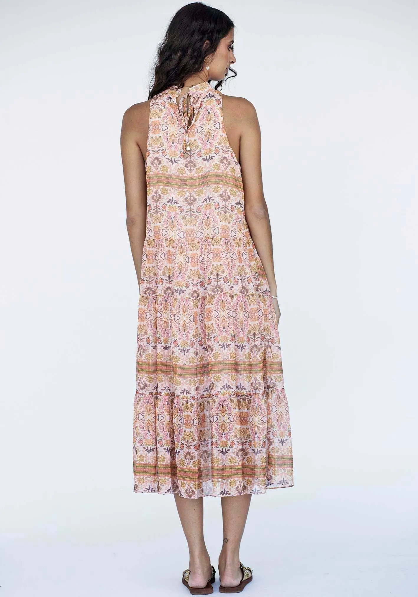 Three of Something - Verve Floral Halter Midi Dress: Pink / S