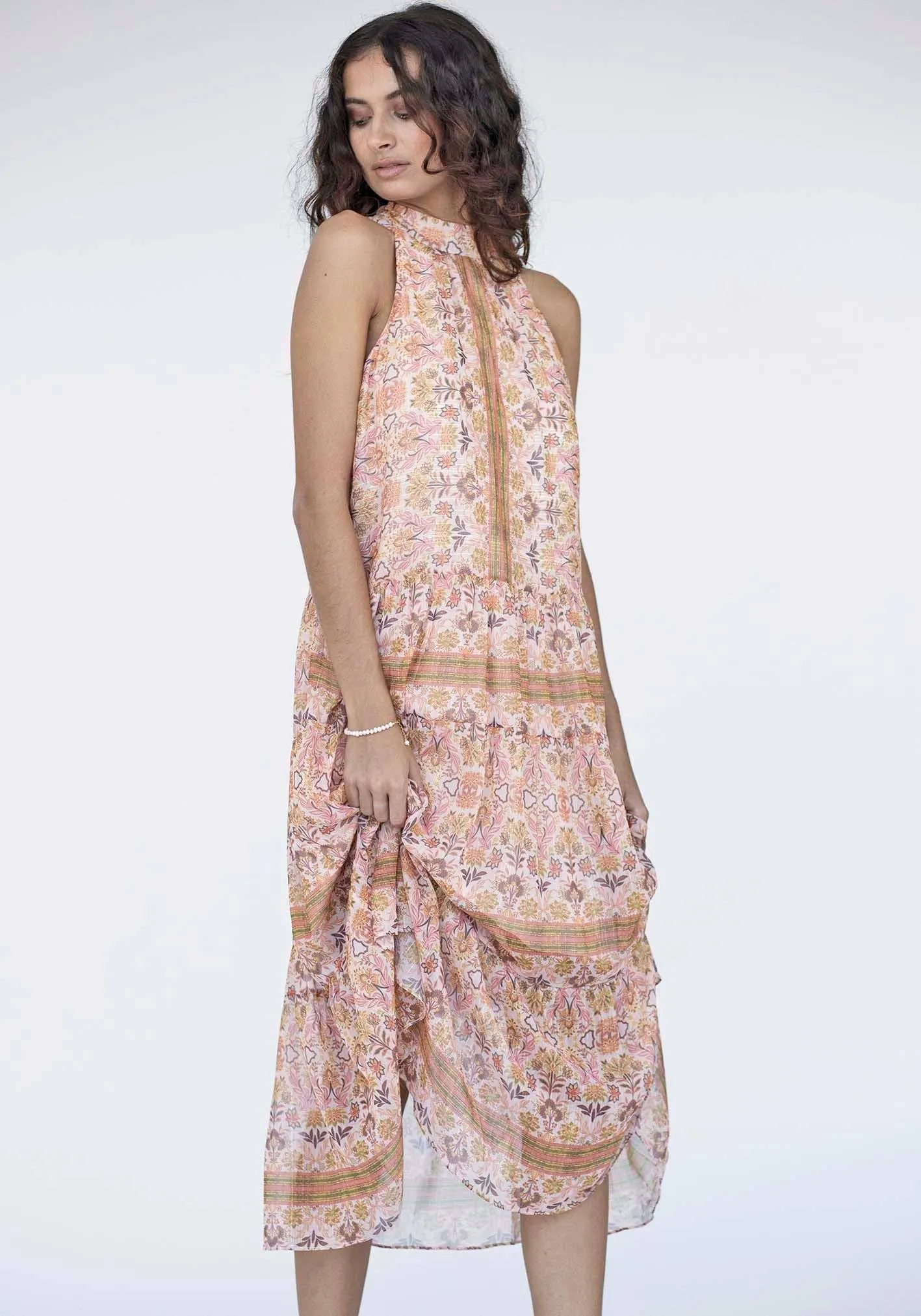 Three of Something - Verve Floral Halter Midi Dress: Pink / S