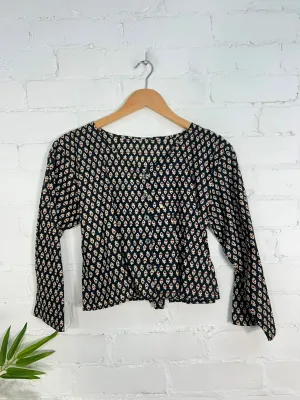 Three Quarter Sleeve Button Crop Top