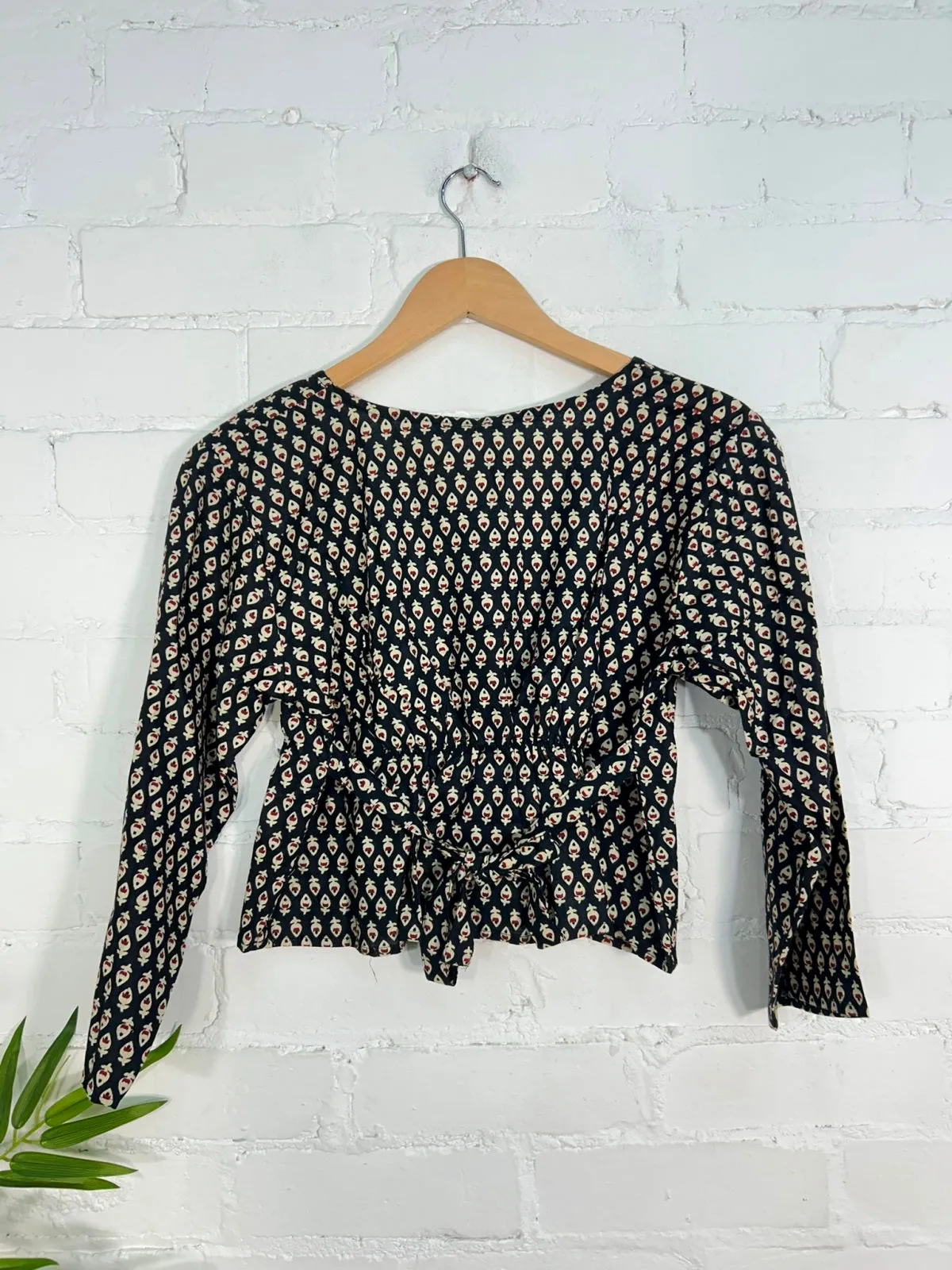 Three Quarter Sleeve Button Crop Top