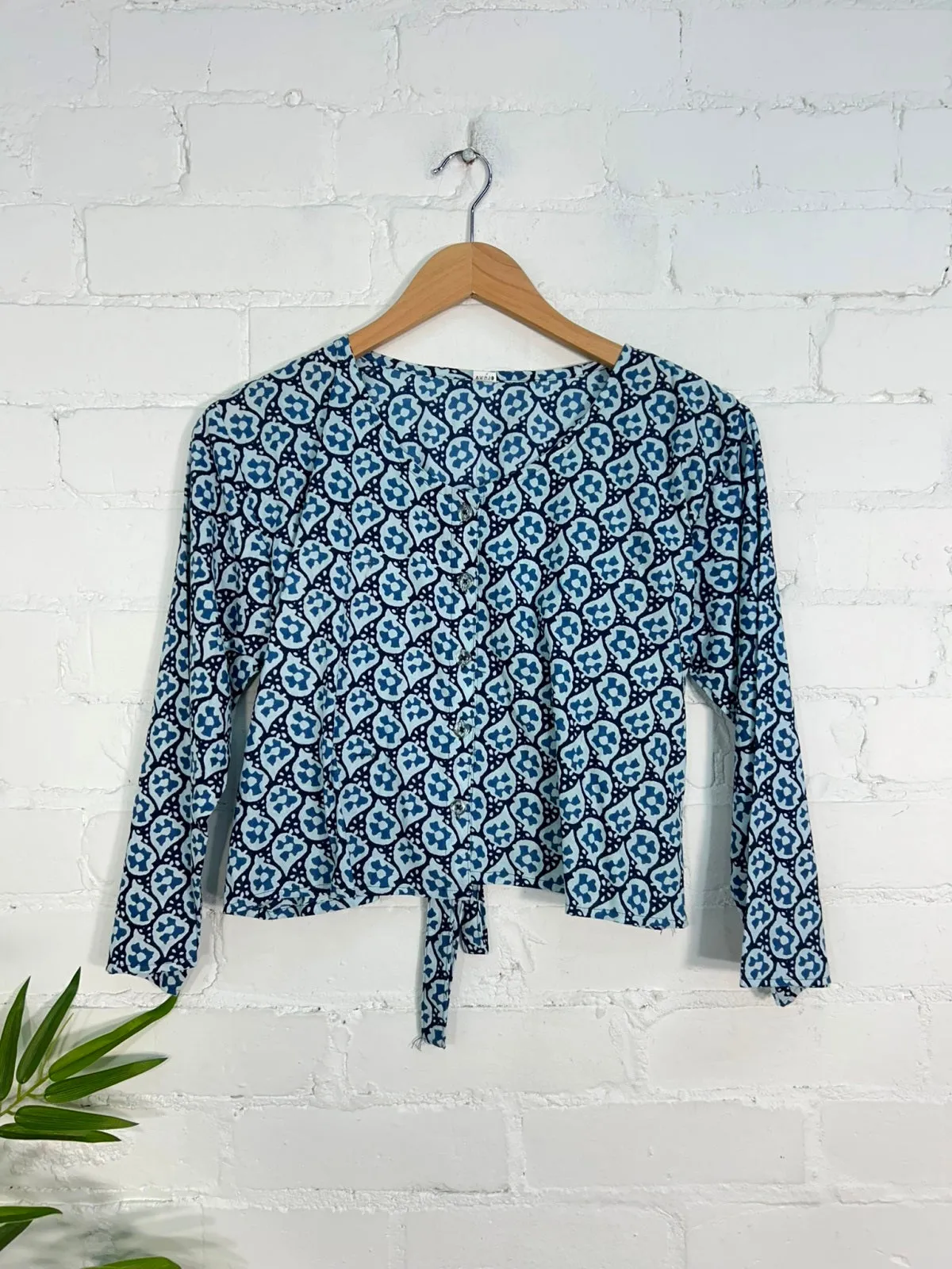 Three Quarter Sleeve Button Crop Top