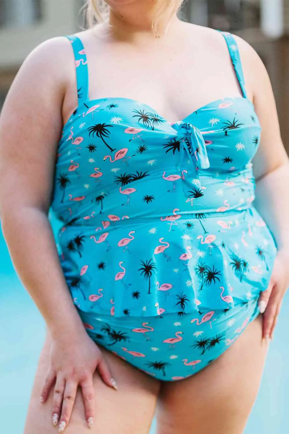 Tied Peplum Tankini Set
