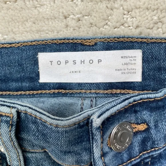 Top shop Jamie High-Waisted Jeans blue denim pants high rise skinny luxury 25