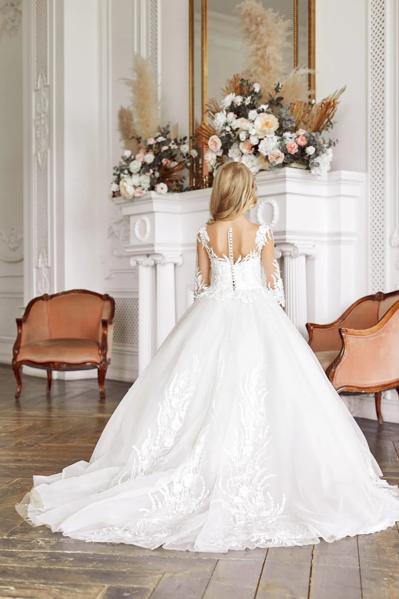 Traditional Catholic First Communion Dress with Sheer Sleeves