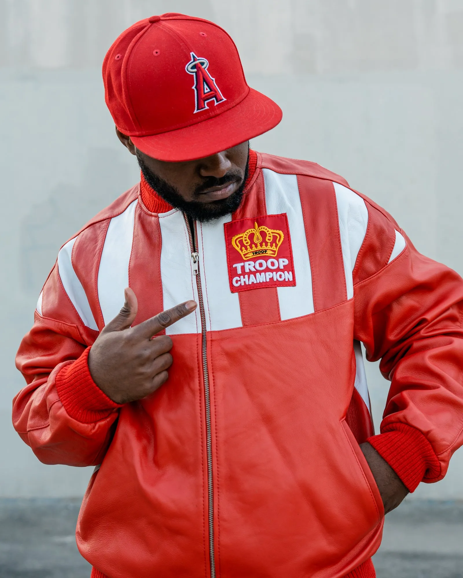 Troop Champion Leather Jacket Red/White