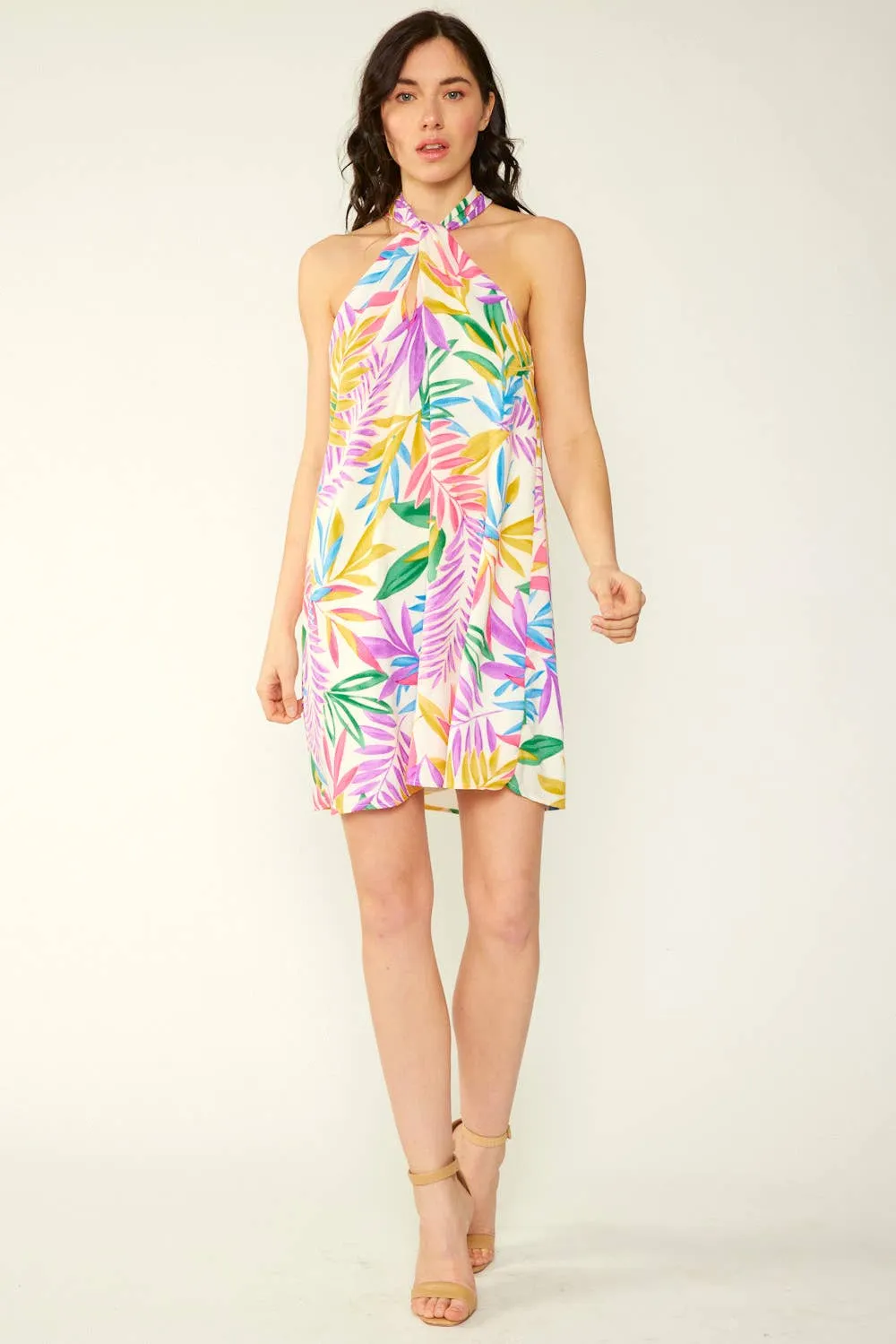 Tropical Print Halter Dress
